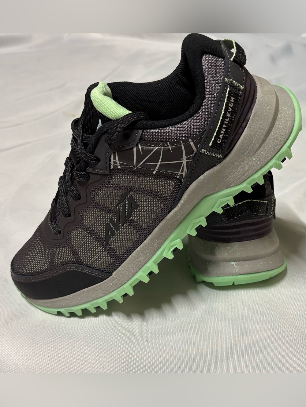 Avia Black and Mint Green Trail Sneakers
